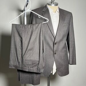 Christian Brooks Suit Mens 44R 37W Grey Herringbone Wool Blend Vintage 2-Button